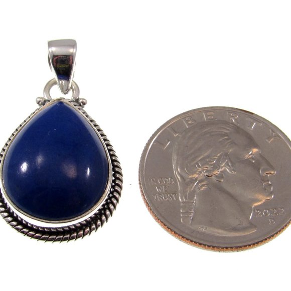 Solid 925 Sterling Silver Teardrop Lapis Lazuli Pendant, January Birthstone - Picture 2 of 5